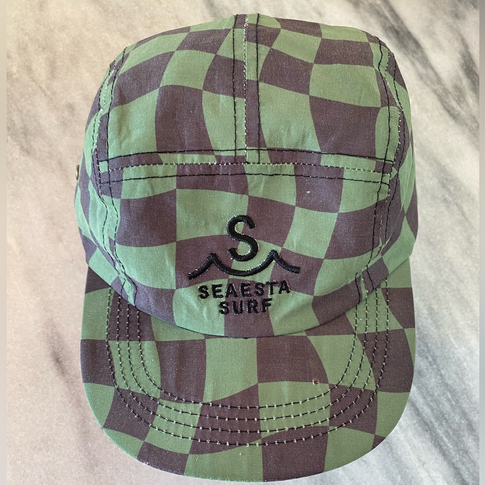 SEAESTA SURF Camp Hat | Wavy Checks Five Panel Hat | Pine | Big Kids